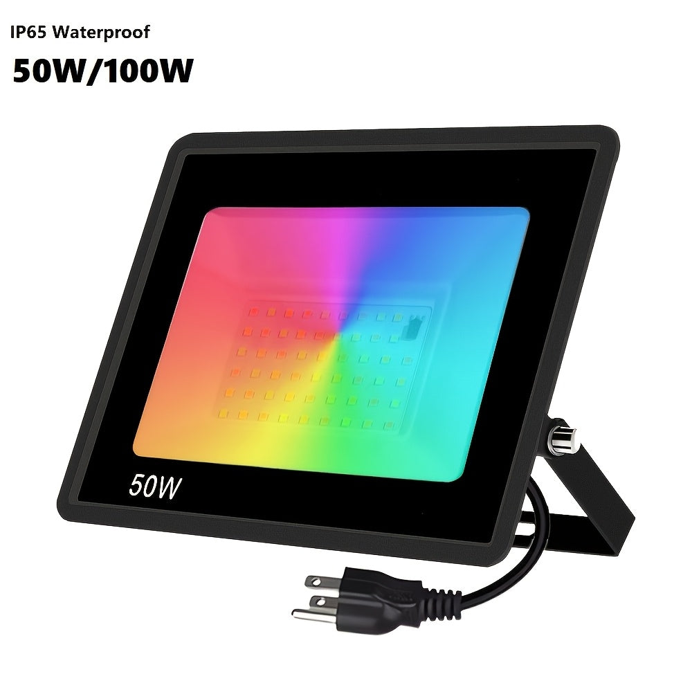 50W 100W RGB Color Changing LED Flood Light, Suitable for Indoor and Outdoor, IP65 Waterproof, Perfect for Halloween Parties, Outdoor Uplighting, Landscape Spotlights, Ground Uplighting, Color Floodlights, Wall Washer Lights and Stage Lighting.