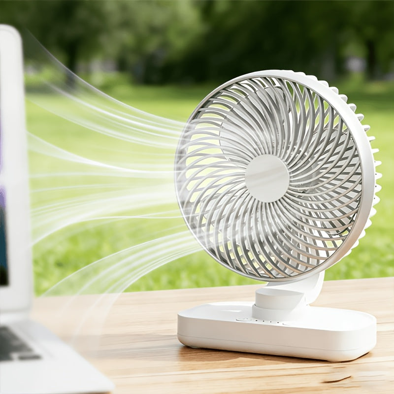Portable Rechargeable Desktop Fan, Long Lasting Battery Auto Oscillating Fan, Up & Down Angle Adjustable, Compact Quiet Mini Fan Ideal for Dormitory Office