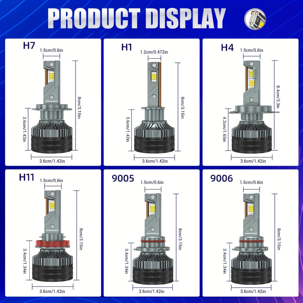 2-Pack 250W H7 CANBUS H4 H1 LED H11 H8 H9 9005 9006 HB3 HB4 Car LED Headlight Fog Light Bulbs 6000K 12V