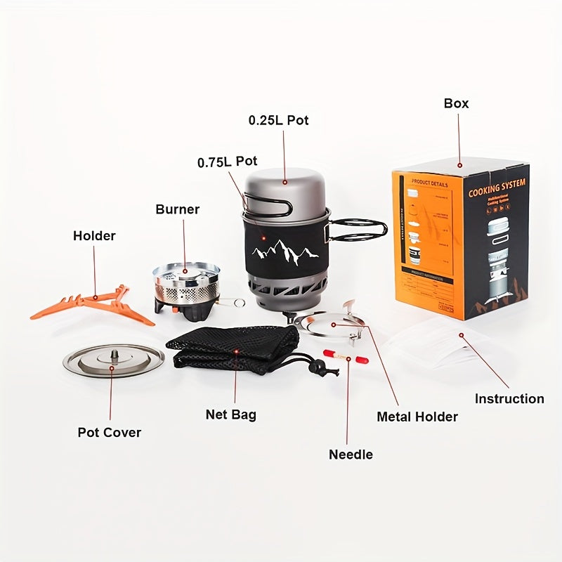 33.81OZ Portable Camping Cookware Set with Windproof Backpacking Stove & Bowl - Aluminum Alloy Burner Alpine Reactor Gas Stove Outdoor Propane Cooking Gear, Jet Burner Kit, Ideal for Hiking, Off-Road, Fishing, Hunting Trips and Emergency Situations/