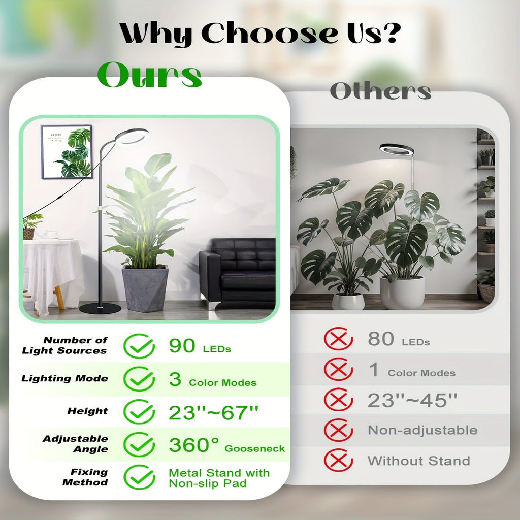 4-Color Circular Floor Plant Lamp, USB Powered, Freely Extendable, Indoor Flower Plant Grow Light, 3/9/12H Timer, Dimmable Plant Lighting