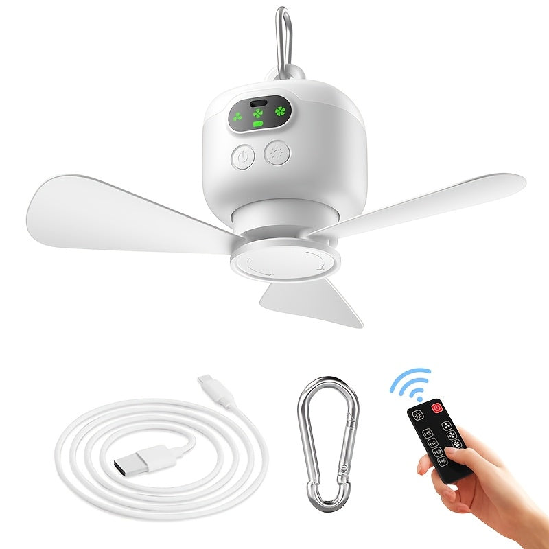 Portable Mini USB Ceiling Fan, Sports & Outdoor Gear, Camping Tent Fan Light with Remote Control, Rechargeable Smart Timing Fan with Ultra-Long Lasting Battery, 3 Adjustable Wind Speeds for Outdoor