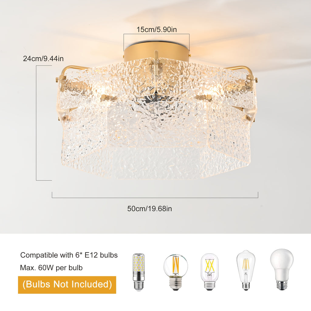 Ganeed Flush Mount Ceiling Fan with Light, 60W Gold Acrylic Ceiling Light, Retro Hallway Ceiling Lamp, Close-to-Ceiling Fixture for Kitchen Island Bedroom Dining Room, E12 Base