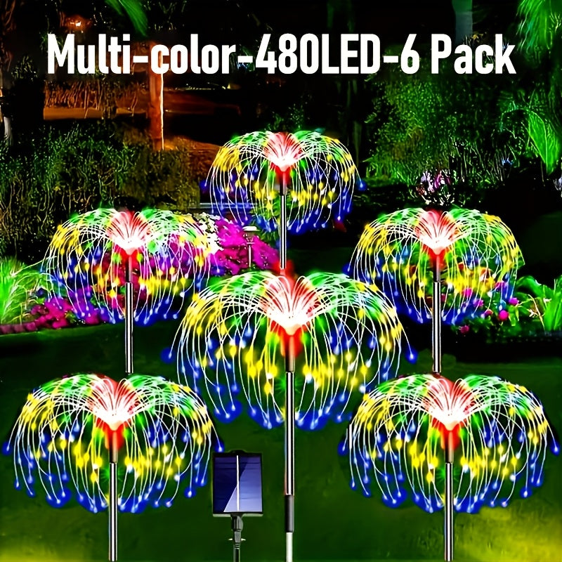 6个装 480LED，4个装 320/240LED，1个装 - 60LED 户外太阳能烟花灯，户外照明草坪灯，花园灯，8种闪烁灯光模式童话灯，适用于庭院、小路、甲板景观照明（多色，暖白）