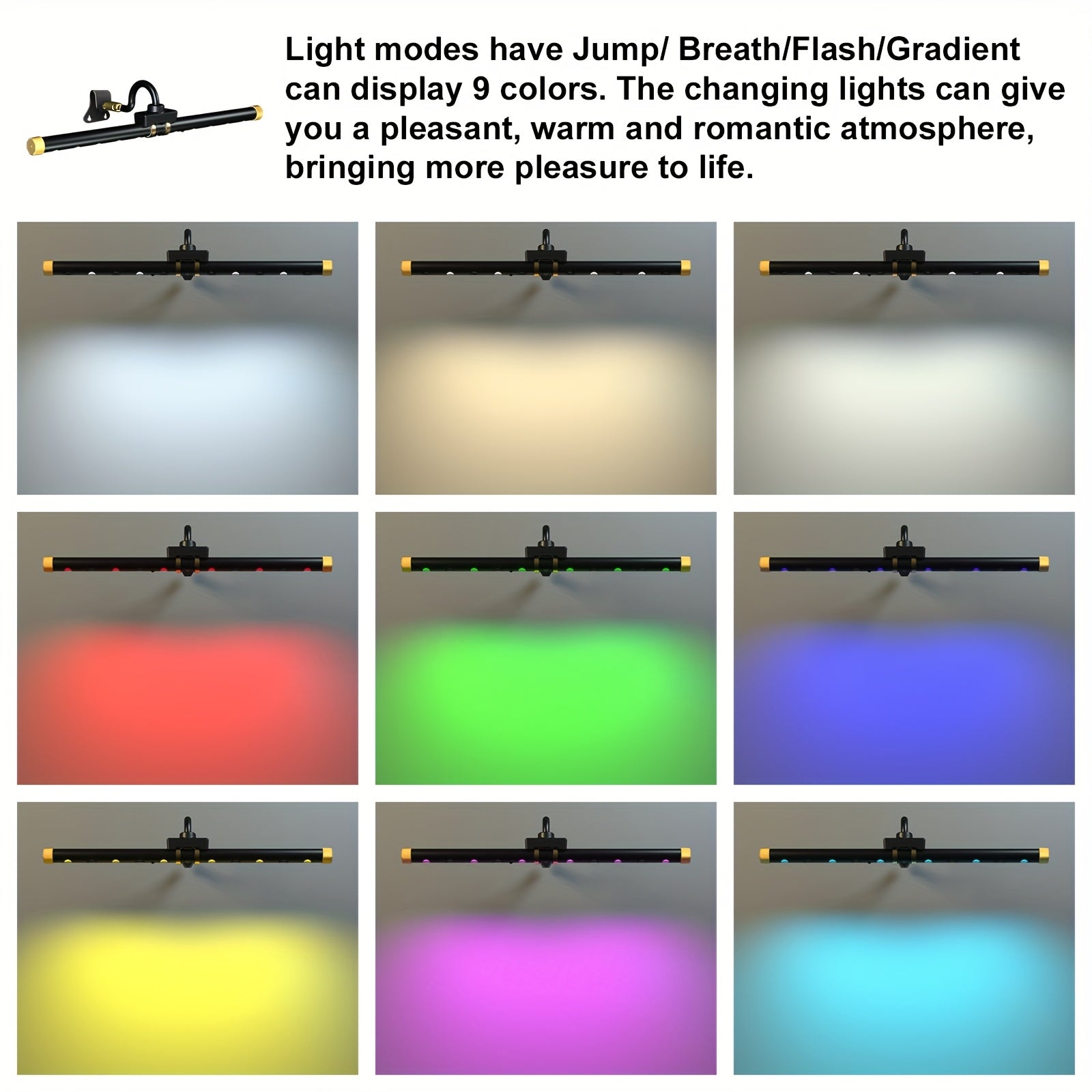 1-Piece Picture Light, USB Powered, Wall Picture Light with Remote Control, LED Light and RGB Dimmable, Timer, 360° Rotating Magnetic Head, Suitable for Paintings, Galleries, Libraries, Dart Rooms, Bedrooms (Black/Gold)