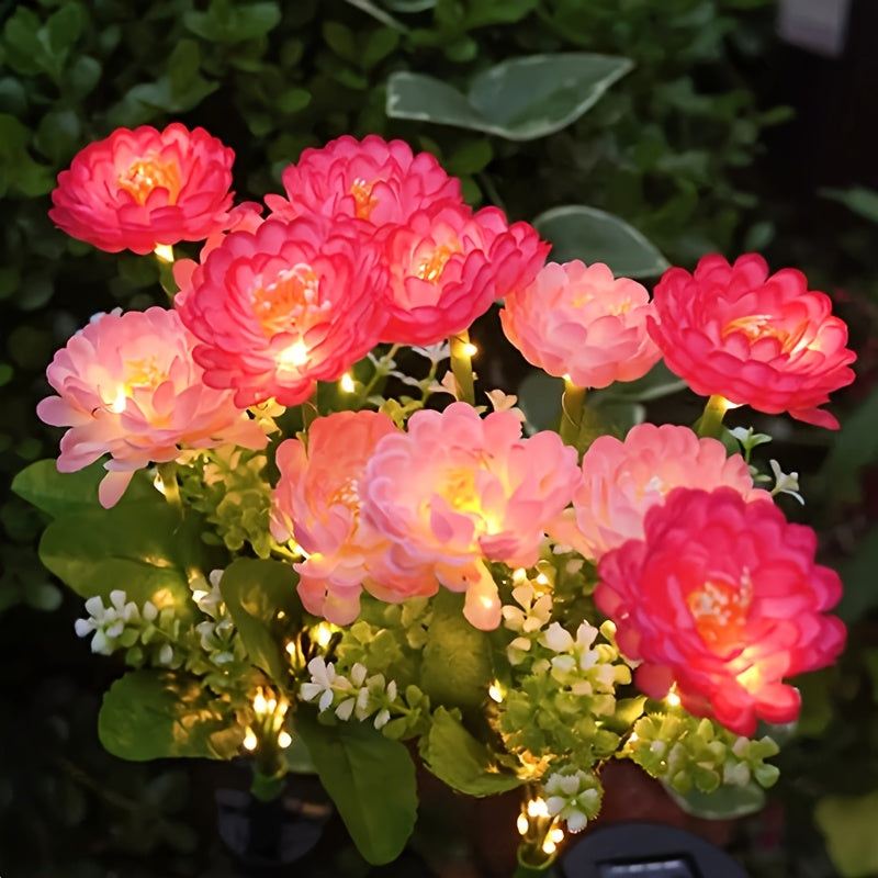 One-Piece 7-Head Solar Snow Lotus Flower Light Outdoor Courtyard Decoration 42 LED Artificial Flower Light Valentine's Gift Lawn Light Suitable for Outdoor Courtyard Garden Lawn Courtyard Fence Driveway Pathway Decoration