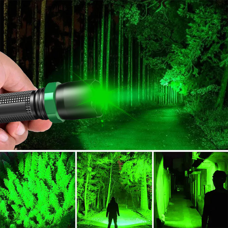 1PC Portable Green Flashlight Bright USB Rechargeable Night Walking Torch Multifunctional Emergency Light for Fishing Machine Detection Fluorescent Leak Detection Rescue Signal Identification Emergency Lighting