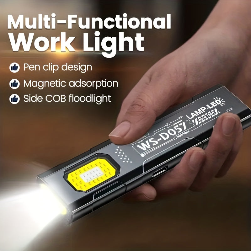 Mini LED Flashlight - USB Rechargeable, Magnetic Base, 5-Level Dimming, with Side Light & Clip, Includes Velcro & Cable, Ideal for Emergencies, Fishing, Maintenance & Emergency Light, Stylish Design, Durable Construction