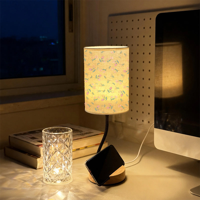 Bedroom bedside table lamp, dimmable and color-adjustable with pink flower accents on black background print, living room decorative table lamp, suitable for holiday Christmas Halloween gifts