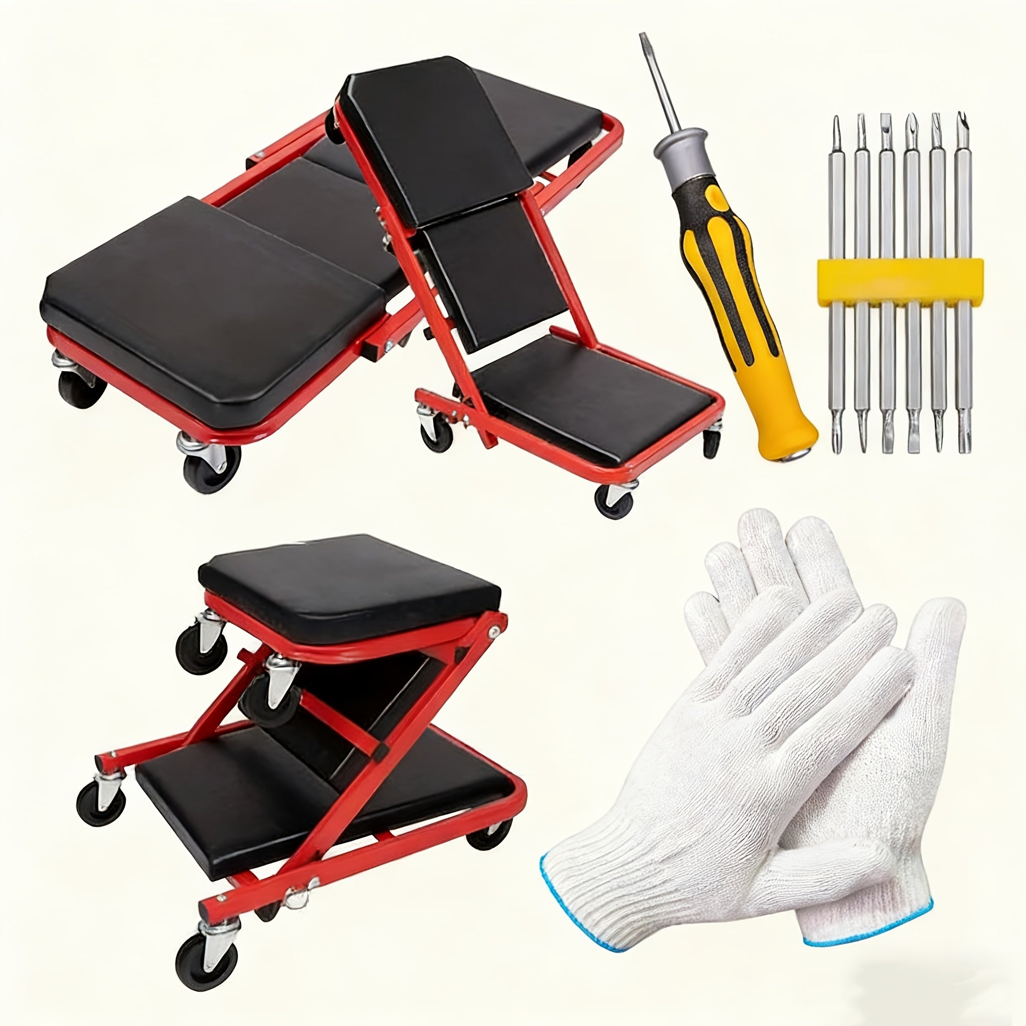 2-in-1 Creeper, 36 Inch; Z-Type Creeper Seat, Heavy-Duty Garage Chair Adjustable Rolling Folding Creeper; with Wheels. Father‘s Day Gift for Men