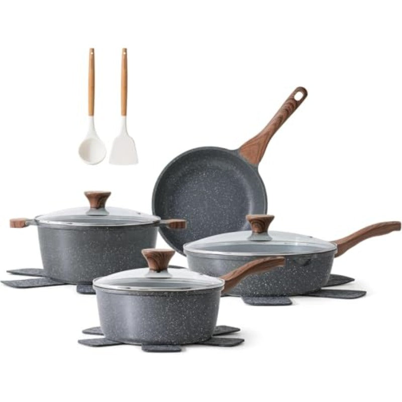13-Piece Non-Stick Cookware Set with Swiss Granite Coating, Healthy Cooking Set, Heat-Resistant Anti-Scald Handle, PFOA-Free