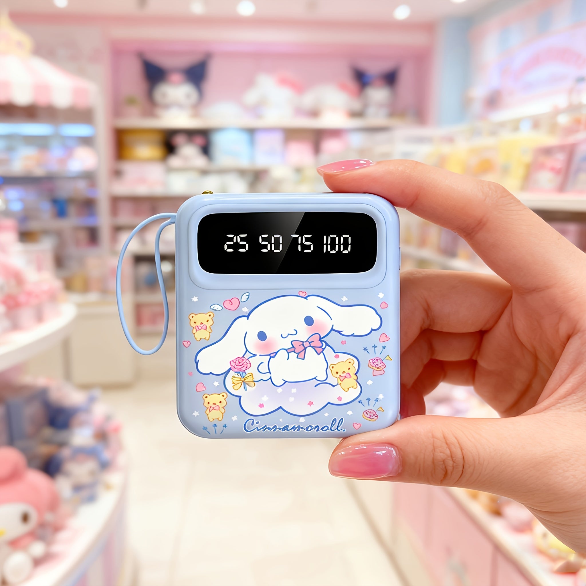 Sanrio Cinnamoroll Small Portable Power Bank, Pocket-Sized Emergency Power For Travel, Lightweight Design, Travel Essentials, Cartoon Print Charging Device, Fits Purse Portable Charger, 4 Built-in Cable And LED Lights, For Mobile Phone