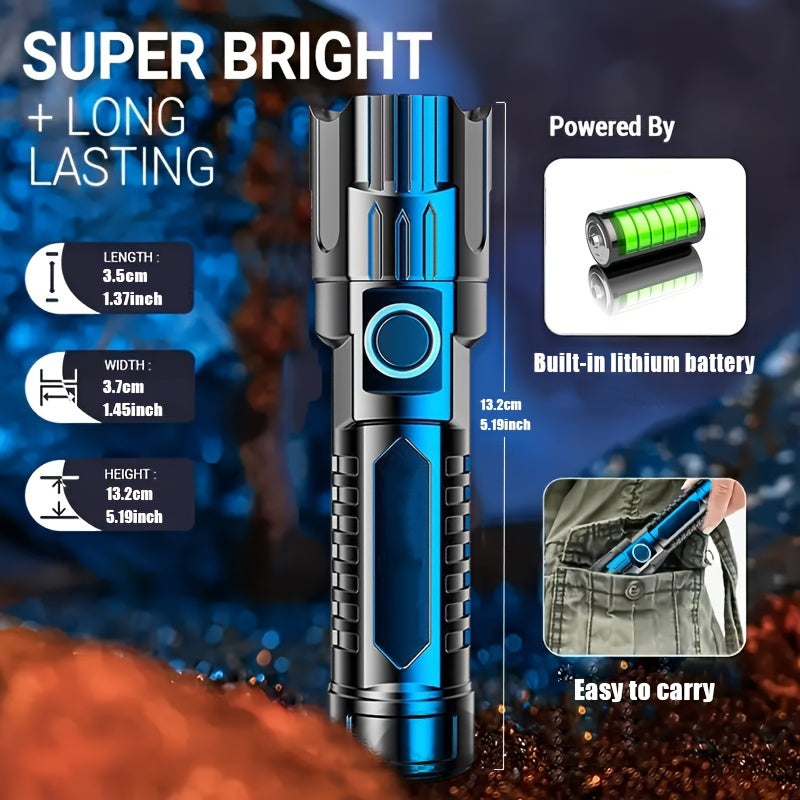 Two Ultra-Bright Flashlights, High Lumen Tactical Flashlight with 3 Modes, Zoomable, Portable Camping Flashlight for Outdoor Hiking & Home Emergency, Built-in Lithium Battery