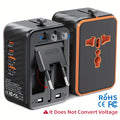5-In-1 Universal Travel Adapter Featuring 2 USB-C And 2 USB-A Ports, Supporting PD And QC 3.0 Fast Charging. This International Power Plug Converter Is Suitable for Use in The US, EU, UK, AU, And Asia