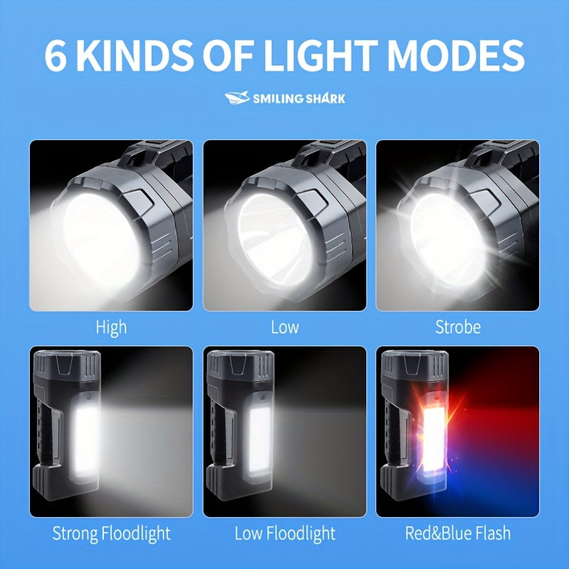 SMILING SHARK Rechargeable Spotlight Equipped With Ultra Bright LED Spotlight And COB Side Light Designed For Long Time Use Handheld Searchlight With Solar Panel