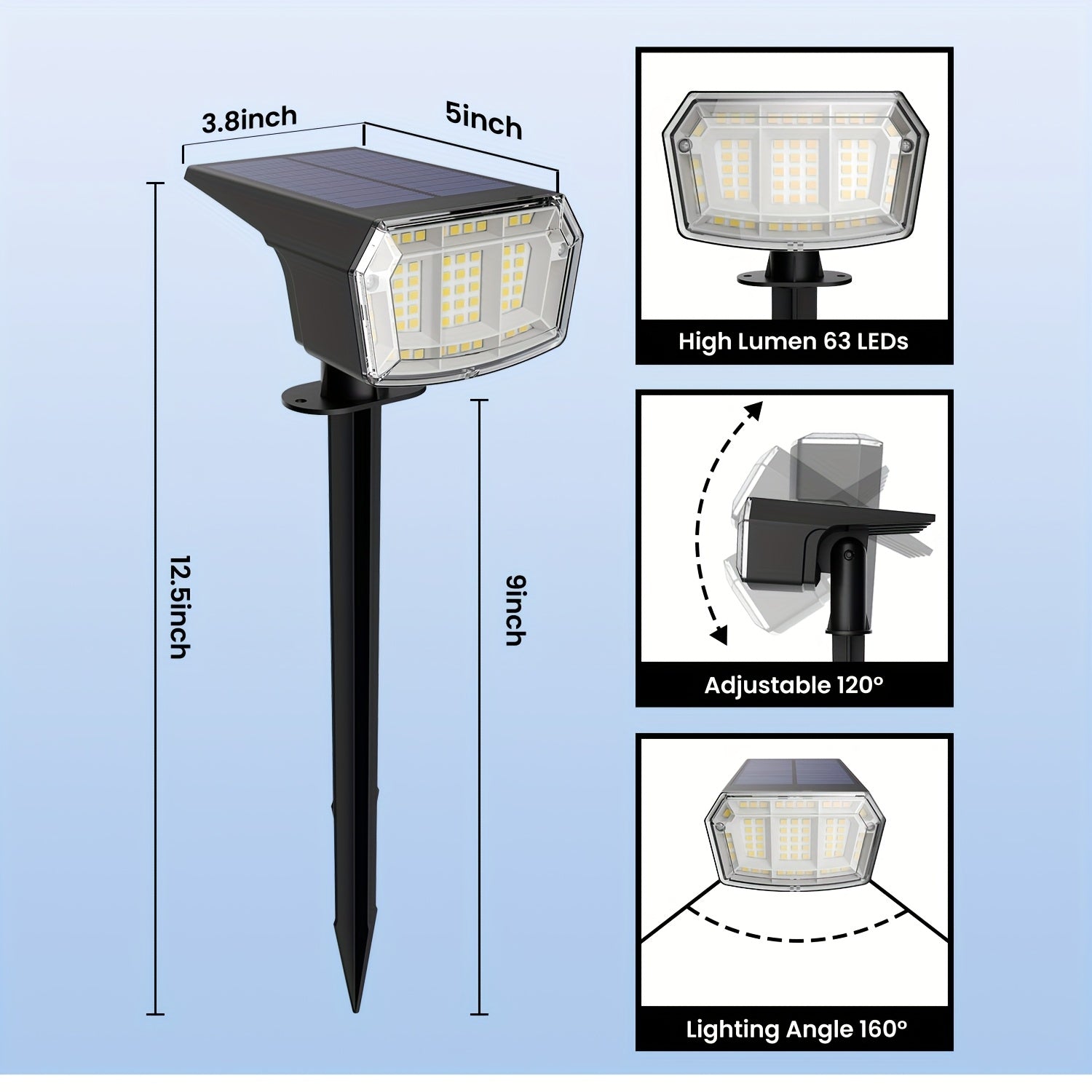 6-Piece Solar Spotlight Outdoor IP65 Waterproof, 9 Lighting Modes RGB Color Changing, Solar Landscape Spotlight 63 LED Warm White Light Courtyard Light – Perfect Choice for Halloween Christmas Decoration