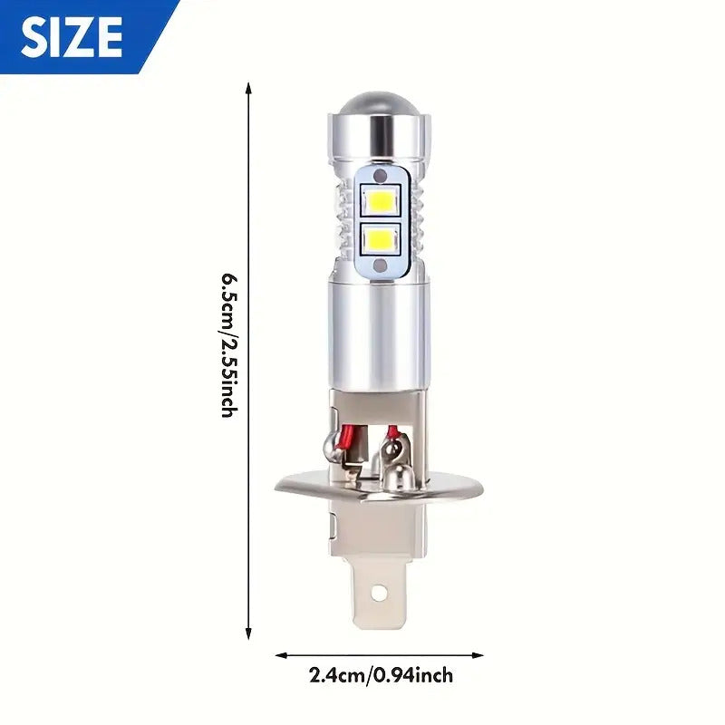 H1 LED Headlight Bulb Set (2Pcs), for High Beam, Low Beam, Fog Light, 6000K White Light, 50W, No Battery Included