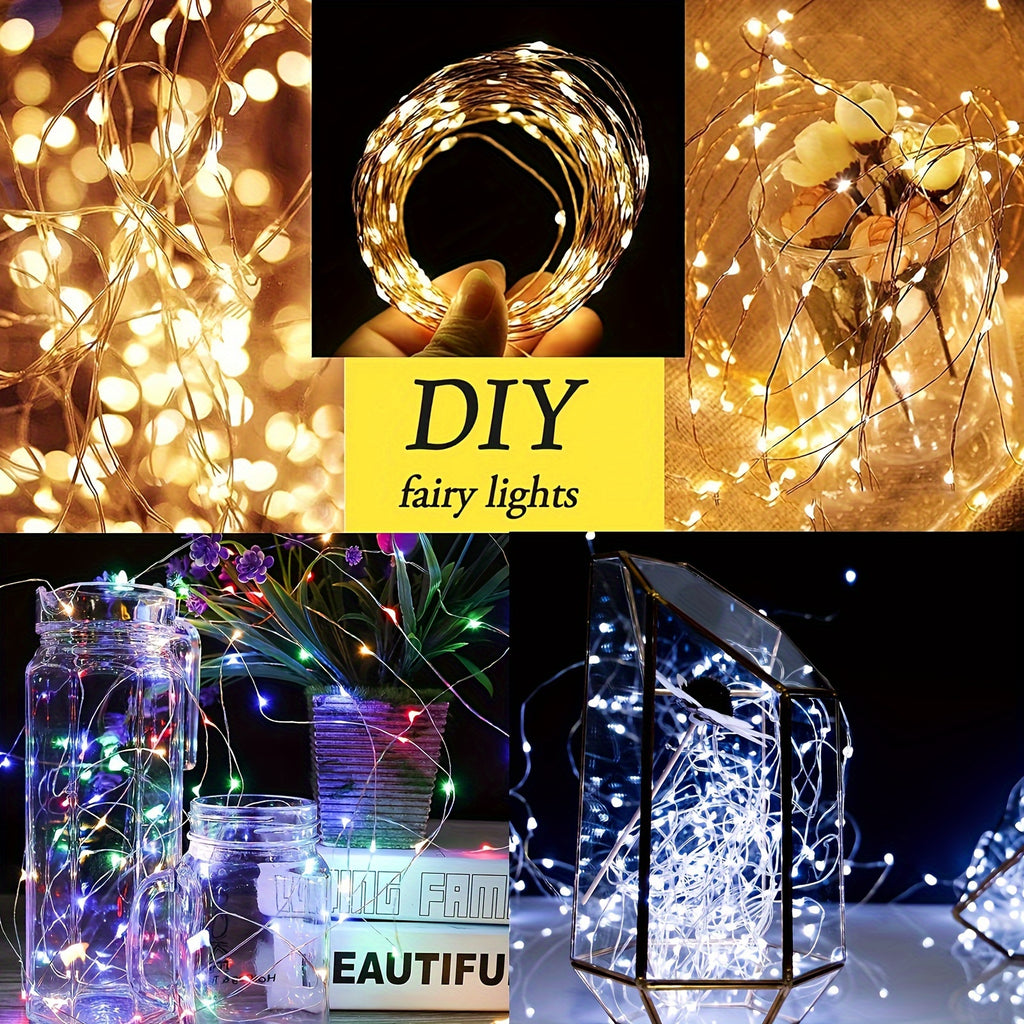 200 LED 仙女灯串，66FT/20M，100 LED 版本为 33FT/10M，USB 供电灯串，银色线材，非常适合在卧室中营造星空氛围，用于圣诞节、婚礼、派对或户外窗户装饰