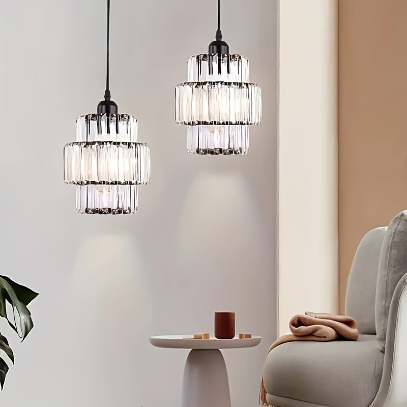 1 piece, modern crystal pendant light, modern chandelier with crystal plate metal lampshade, height-adjustable ceiling light, pendant light for bars, restaurants, living rooms, ceiling lighting fixture above sinks, E26/E27 base (bulb not included)