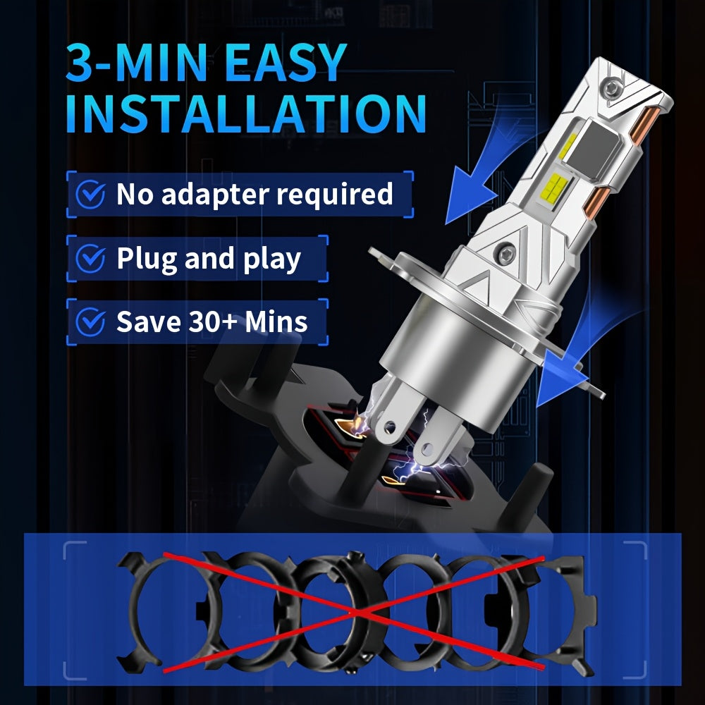 1 Pair 2025 Upgraded H4 LED Headlight Bulbs Copper Tube 12V 6500K Super Bright LED H4 9003 High/Low Beam Headlights 1:1 Plug-and-Play