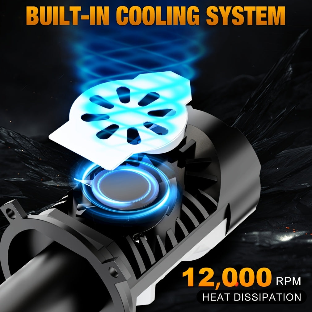 2Pcs Turbo Fan H4 LED Headlights Car H4 Mini Projector Lens 6500K Super Bright 35000 Lumens High/Low Beam Auto LED Car Light Automotive Lighting