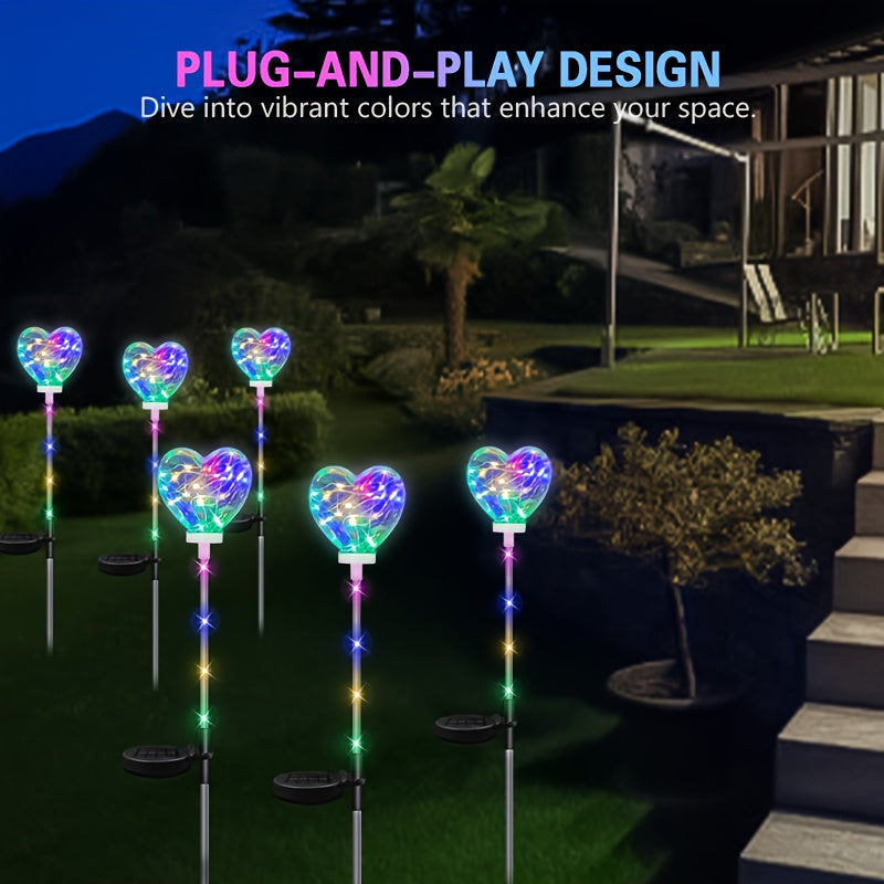 12-Hour Long-Lasting Solar Heart-Shaped LED Ground Light, Toggle Switch Control, Suitable for Outdoor / Courtyard / Lawn / Holiday Party Decoration, Christmas, Halloween Atmosphere Creation