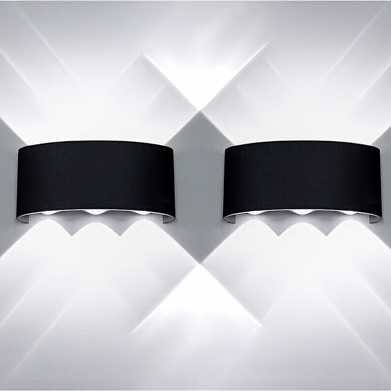 2 Pack LED Outdoor Wall Light Modern Aluminum Wall Lamp Up Down Light, Black Outdoor Fixture for Porch Garden Decoration (Warm/White Light)