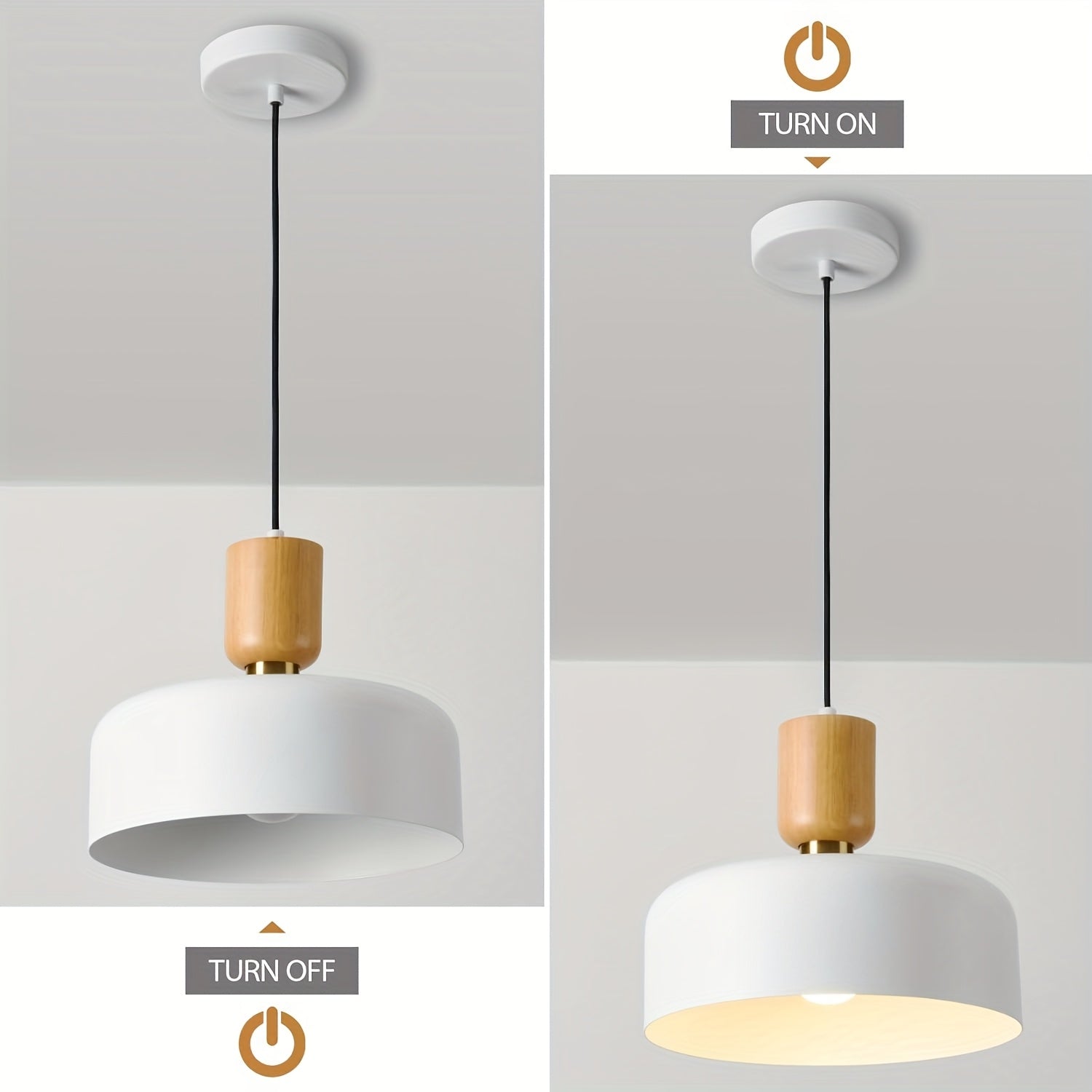 Nordic modern wood metal decorative pendant light - suitable for dining room, kitchen island, sloped ceiling, height adjustable, 12-inch diameter black and white drum lampshade (bulb not included)