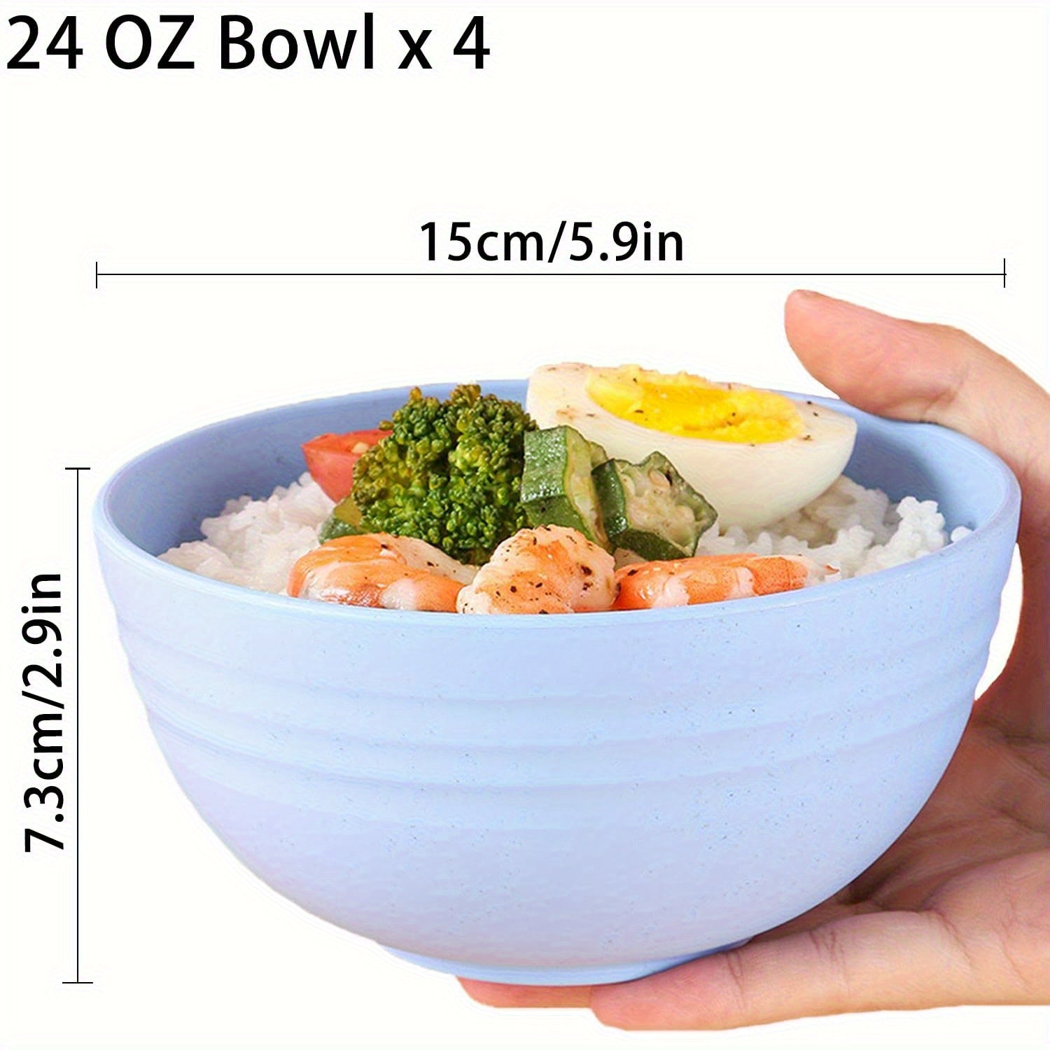4-Pack Unbreakable Cereal Bowl Set – 24oz PP Plastic Bowls for Soup / Rice / Cereal – Microwave & Dishwasher Safe – Lightweight Tableware – Shatterproof Design for Home, Camping & Gifts (4 Colors)