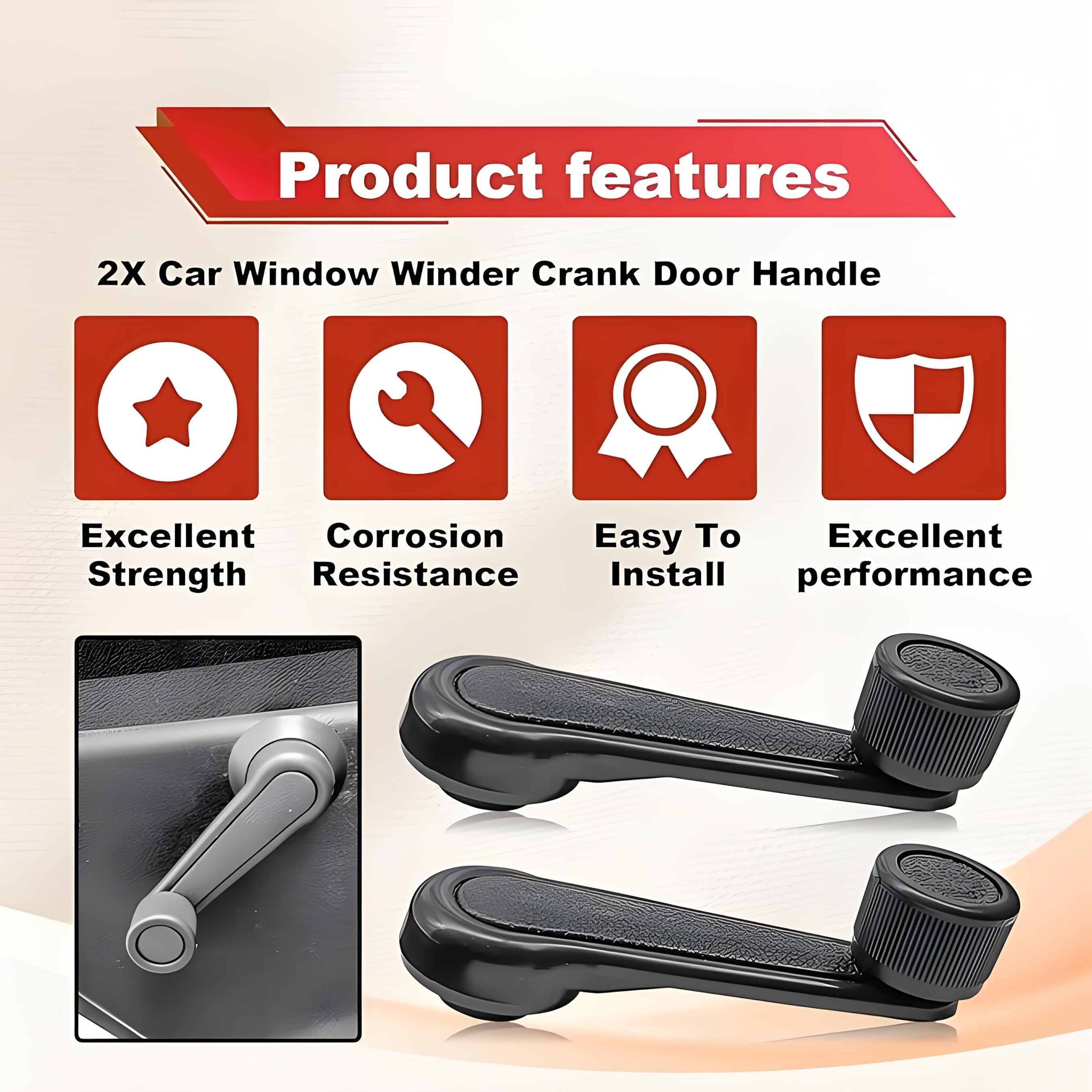 2-Piece Manual Window Crank Handle Set, Driver & Passenger Side Replacement Handles for 1992-1998 Geo, Chevy Tracker, SUZUKI, Window Regulator for Most 4-Wheel Vehicles, Left/Right Operation, Non-Electric