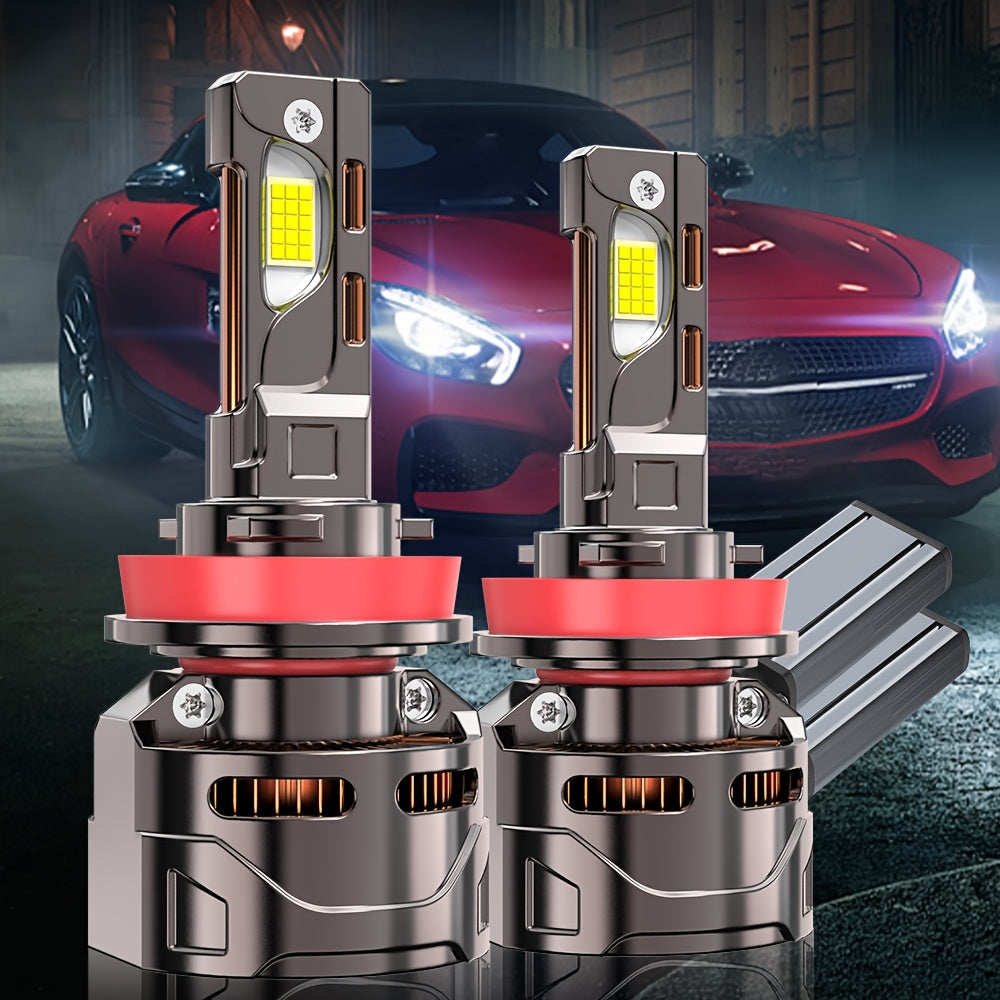 2 Pcs LED Car Headlight Bulbs, 57300 Lumens, 300W High Power, H1, H4, H7, H11, High/Low Beam, HB3/9005, HB4/9006, HIR2/9012-O129, 9570 CSP Chip, Plug-and-Play, Aluminum, External Driver, 900% Brightness Increase, No Battery Included