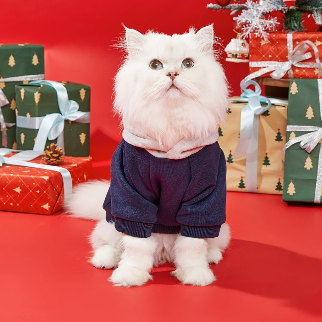 1件圣诞雪花麋鹿礼物图案印花猫咪狗狗涤纶连帽卫衣防跳蚤减少掉毛保暖透气小宠物连帽卫衣适用于猫狗室内外