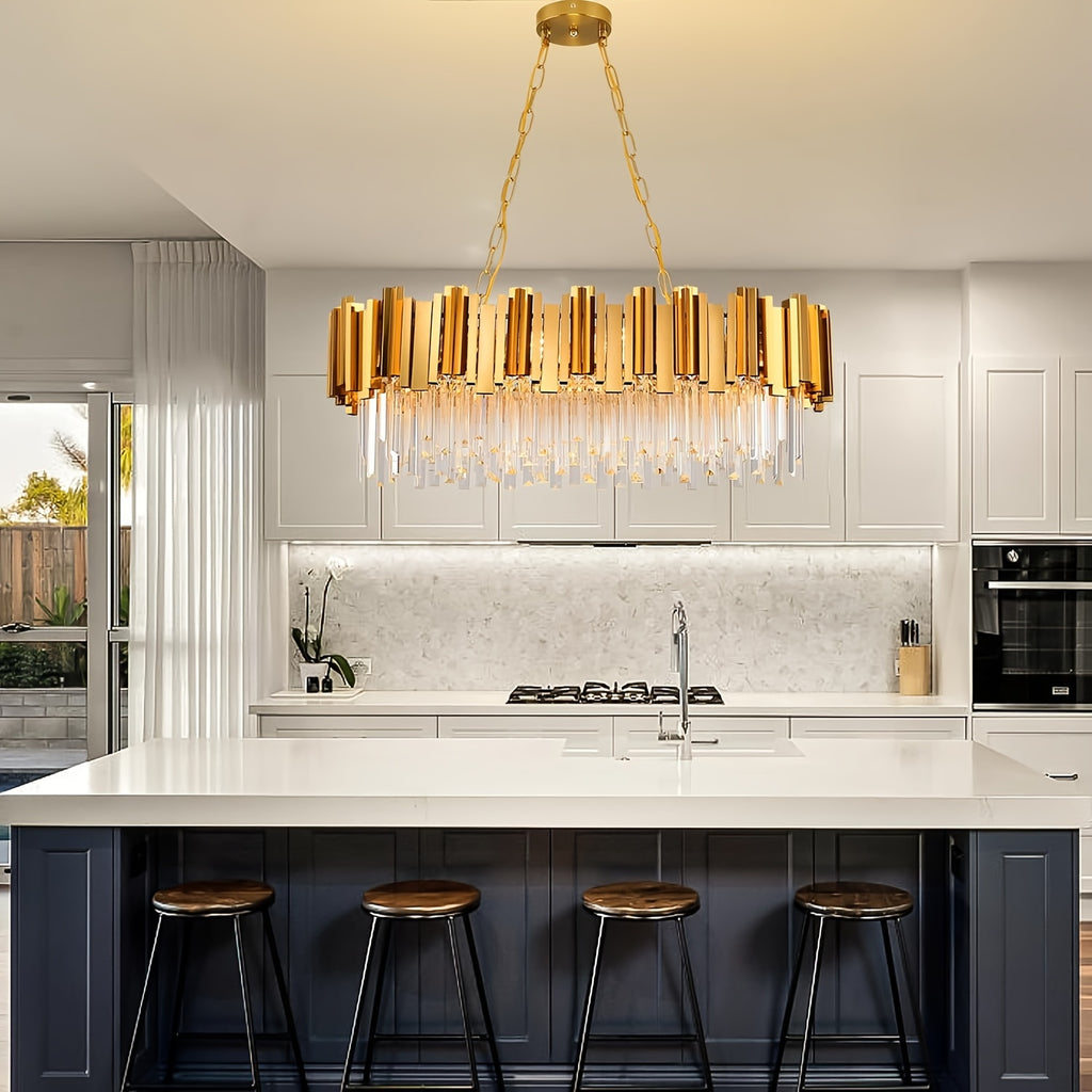 Crystal chandelier for dining room, gold pendant light, modern crystal chandelier lighting fixture, 8-light modern large chandelier fixture, for living room, kitchen island, L31.5*11.81 inches