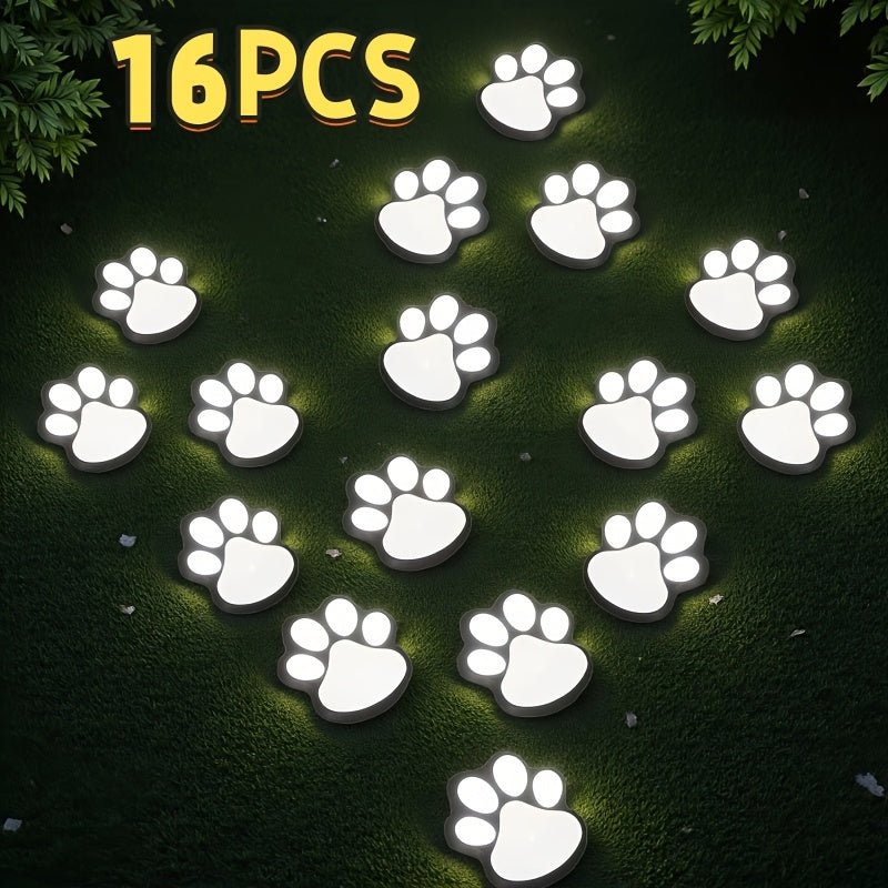 Outdoor Ground Light Designed for Pet Lovers: IPX4 Waterproof, 16-Piece Solar LED Dog Paw Print Light Set, Automatic On/Off Function, Perfect for Garden, Walkway, Indoor Decoration and Four Seasons Home Decoration Gift