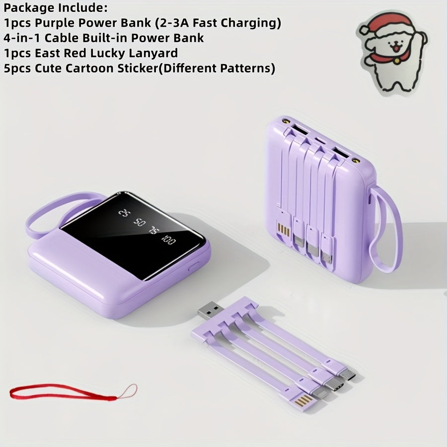LADAPU 10000mAh Mini Cute 5W Slow Charging/15W Fast Charging/22.5W Super Fast Charging Power Bank, Large Capacity Rechargeable Portable Mobile Phone Charger, Built-in 4-in-1 Detachable Cable, Ultra-bright LED Light, Outdoor Travel Battery Packs