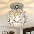 (Chrome) Hallway Ceiling Light Fixture, Recessed Ceiling Light with Metal Mesh Shade Indoor Industrial Style Ceiling Light E26 Semi-Flush Mount Ceiling Light, Suitable for Porch, Entryway, Bathroom (Bulb Sold Separately)