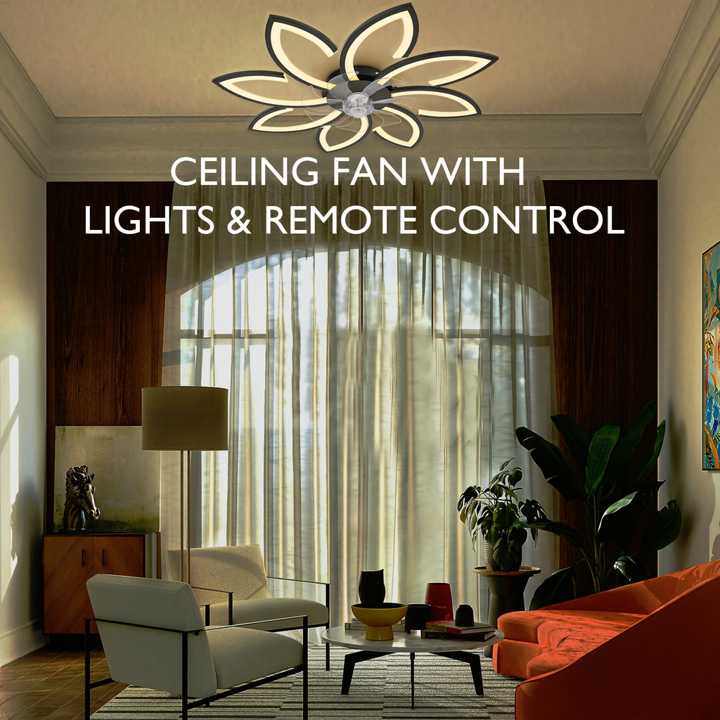 35 Inch Ceiling Fan with Light, Modern LED Acrylic Ceiling Fan Light, Dimmable & Speed Adjustable, Reversible Motor, Ideal for Living Room, Bedroom, Kitchen