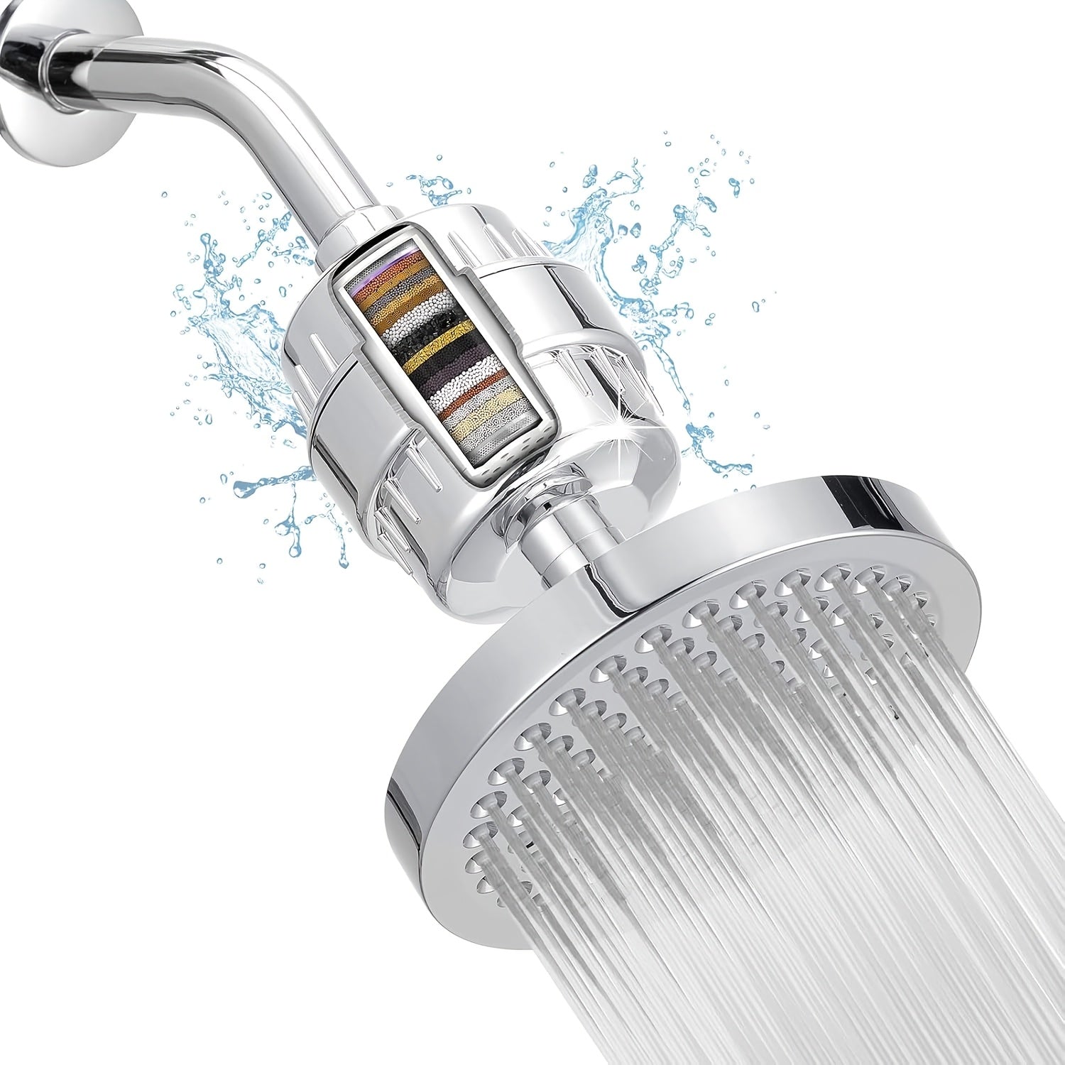 High Pressure Filtered Shower Head Set - 20-Stage Chlorine & Heavy Metal Reduction, 6-Inch Round Luxury Polished Chrome, Wall Mount, Powerful Spray, Luxurious Shower Upgrade | Modern Bathroom Accessories | Stylish Design
