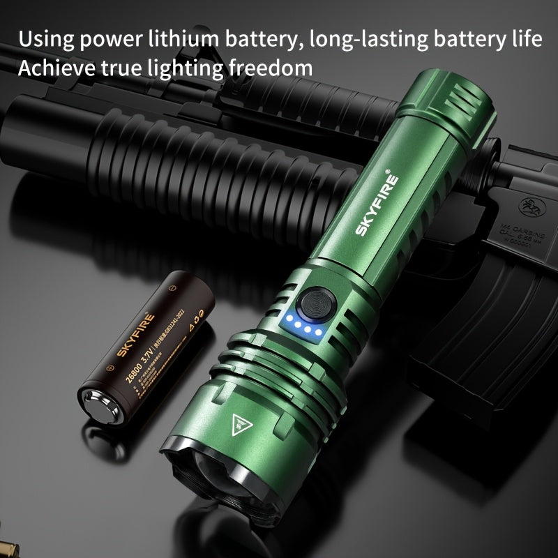 SKYFIRE LED Flashlight Up to 1500 Lumen Ultra Bright Rechargeable Tactical Flashlight Illuminates Up to 800 Meters Adjustable Focus Lens Ignition Function 5 Optional Modes