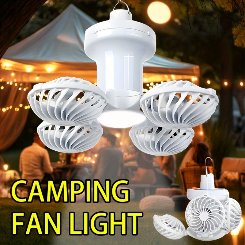 Solar Rechargeable Camping Light with Fan Function, Portable Foldable Flashlight, Hook Design, 3 Lighting Modes, Emergency Light for Night Fishing, Camping and Travel
