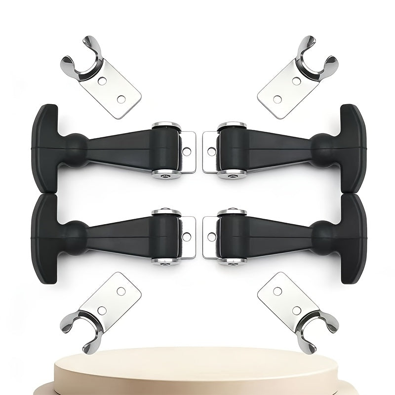8-Piece Set: 4 Handles & 4 Fastening Clamps, Quick-Release Clamps with T-Handle & Elastic Shock Absorber - Ideal for Toolboxes, Vehicle Engines & Heavy-Duty Hood Mounting Brackets | Tool-Free | Locking Lever