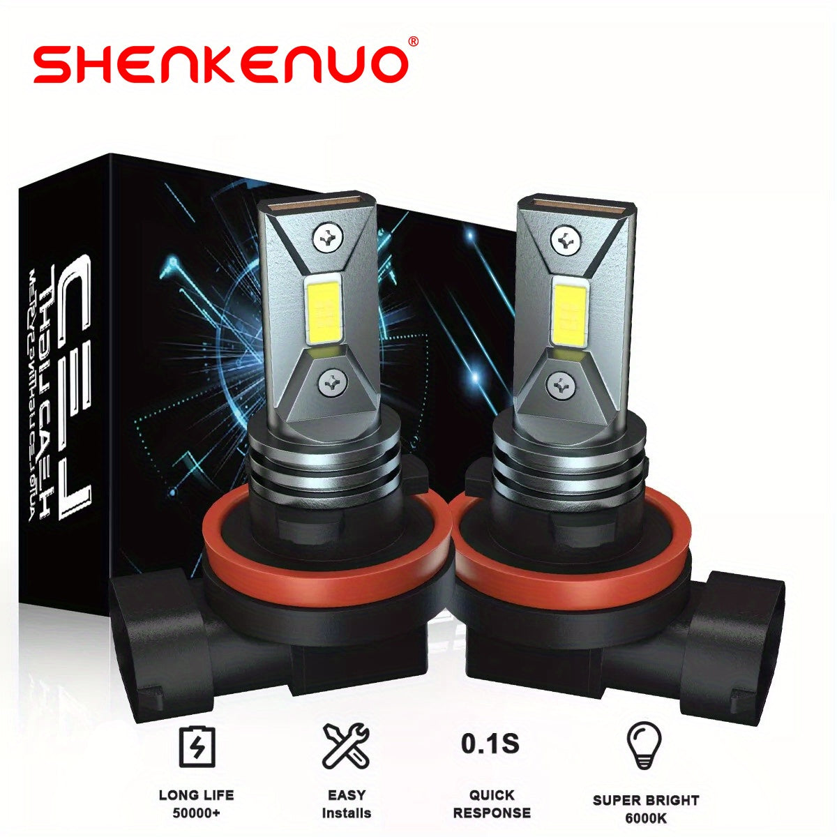 2-Pack H11 LED Headlights Super Bright Bulb Set 6000K White Light 8000LM High/Low Beam, No Battery Included