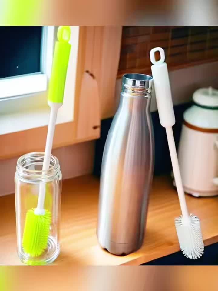 Multifunctional Household Silicone Cup Brush, Long Handle 360° Rotating Cleaning Brush, Ideal for Milk Bottle Coffee Cup Jar Kitchen Cleaning