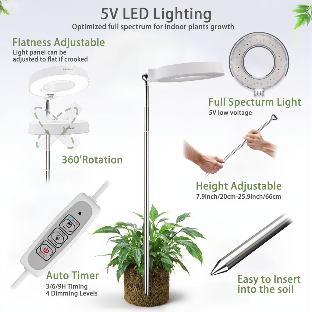 2-Pack Modern Full Spectrum Indoor Grow Light, 720° Rotatable Magnetic Lamp Head, 3/6/9H Auto Timer, 4 Dimmable Levels, Height Adjustable, Ideal for Small Indoor Potted Plants & Gardening Enthusiasts