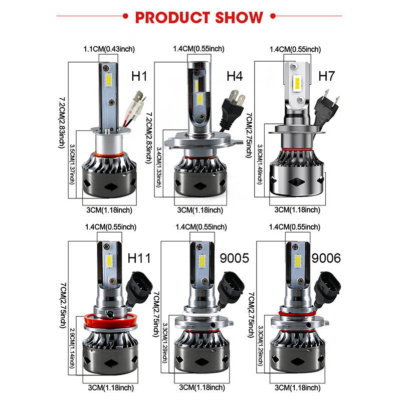 [BULLVISION] 2-Pack Car LED Lights, Suitable for Cars and Motorcycles, 12V, No Battery, High/Low Beam Switching