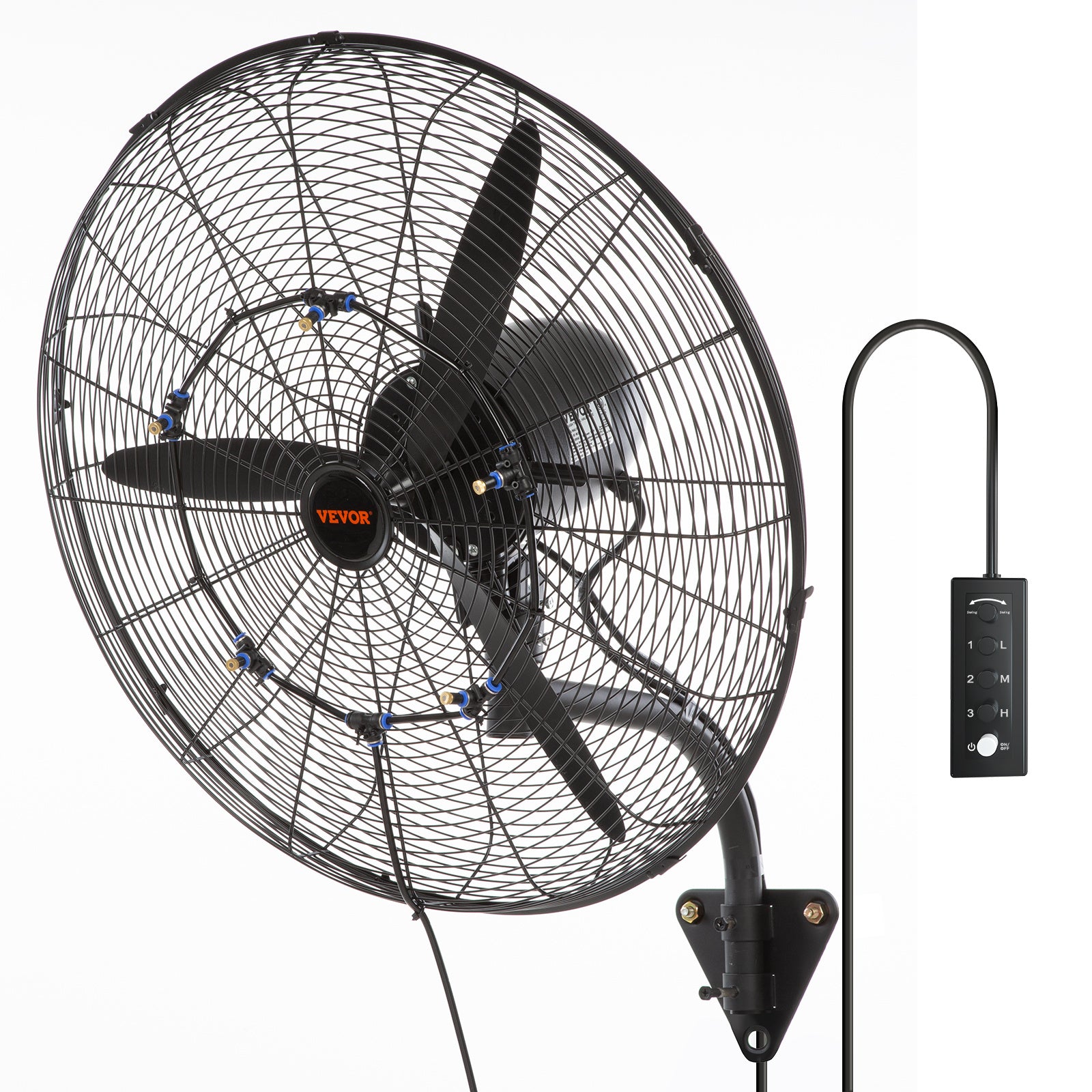 VEVOR Wall-Mount Misting Fan, 24"/30", 3-Speed High Velocity Max 7000 CFM / 9500 CFM, Waterproof Oscillating Industrial Wall Fan, Commercial/Residential for Warehouse, Greenhouse, Workshop, Black, ETL Listed