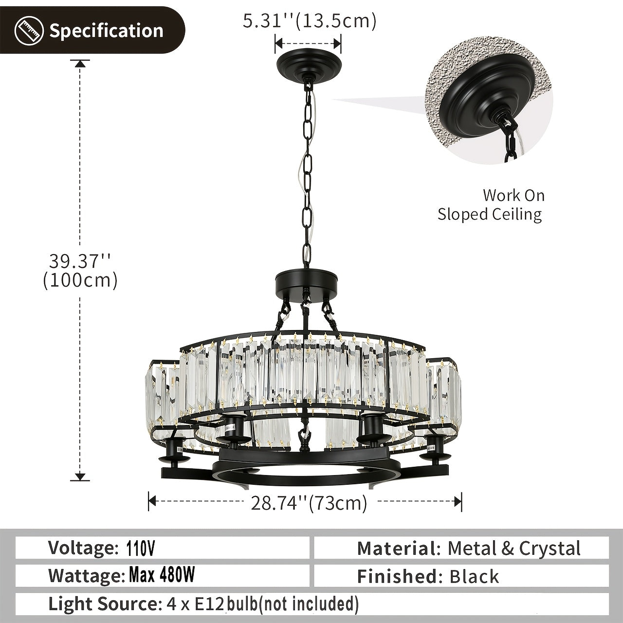 Black Crystal Chandelier 6-Light