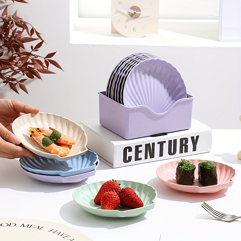 10Pcs, Shell-Shaped Plates, Multi-Purpose, Lightweight Unbreakable, Food Tray for Fruit, Salad, Dessert, Cake, Chips, Party, Outdoor Camping, Small Plates for Groups