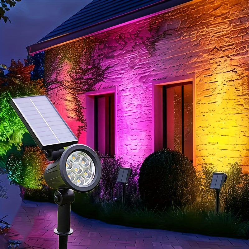 9 LED Solar Spotlight, Color & White Outdoor Garden Lawn Light, Easy Installation, Ideal for Exterior Wall Stair Patio Courtyard Swimming Pool