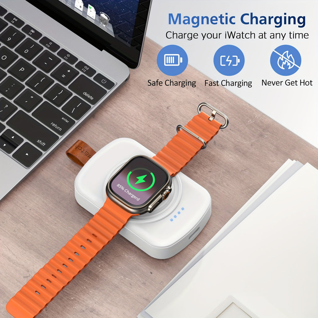 Portable Charger Compatible for Apple Watch Series 10/9/8/7/6/SE/5/4/3/2/1 & Ultra - - & - with Charging Cable, Keychain, Compact Travel Charger, Compatible for Smart Watch Power On-the-Go Emergency Refill